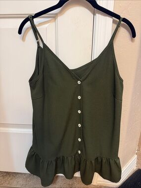 SHEIN Olive Green Button-Front Ruffle Cami